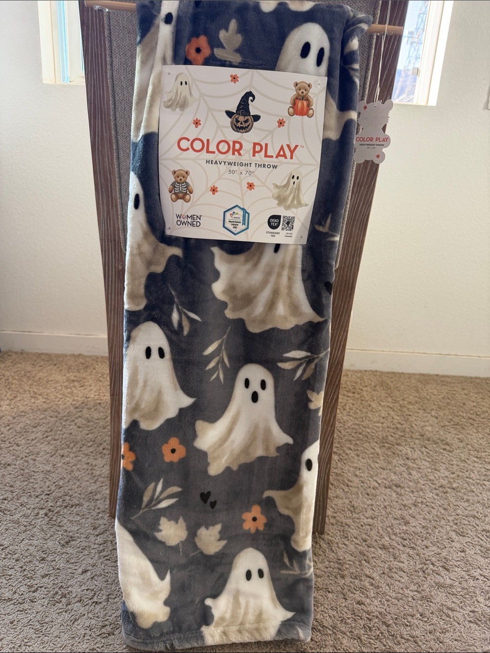 Halloween Ghost Throw Blanket - Gray, White & Orange
